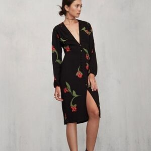 Reformation Dolores Black Floral Dress